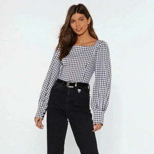 Nasty Gal Gingham Square Neck Top - Size 4
